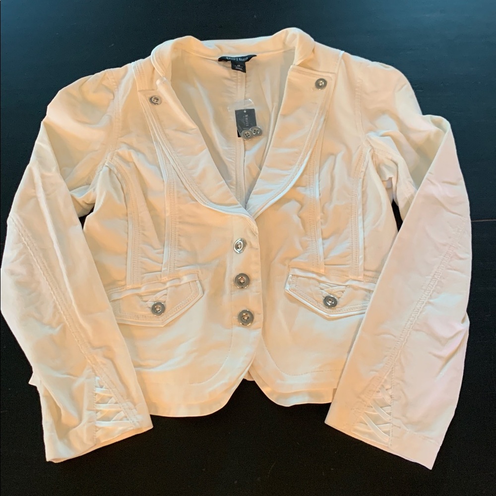 White House Black Market Ivory/off white light corduroy Blazer w/Ribbon Accents
